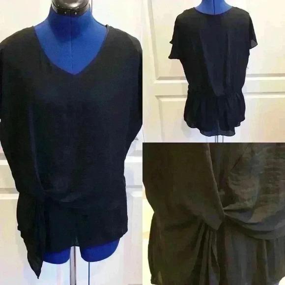 ANA Black Tunic Size M Cap Sleeves - Picture 1 of 6